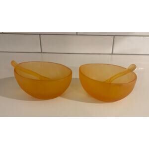 Pair of Vintage Peach/Apricot Colored Resin Bowls with Matching Spoons